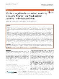 Wnt3a Upregulates Brain-Derived Insulin by Increasing Neurod1 Via