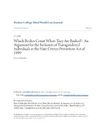 An Argument for the Inclusion of Transgendered Individuals in the Hate Crimes Prevention Act of 1999 Kara S