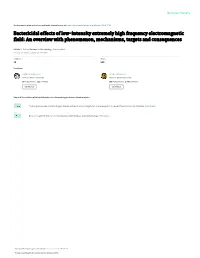 Bactericidal Effects of Low-Intensity Extremely High Frequency Electromagnetic ﬁeld: an Overview with Phenomenon, Mechanisms, Targets and Consequences