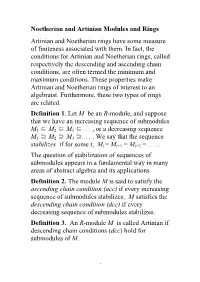 Noetherian and Artinian Modules and Rings Artinian and Noetherian Rings Have Some Measure of Finiteness Associated with Them. In