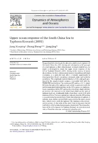 Dynamics of Atmospheres and Oceans Upper Ocean Response Of