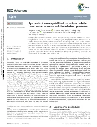 Synthesis of Nanocrystallized Zirconium Carbide Based on An