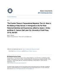 The Frontier Thesis in Transnational Migration: the U.S
