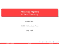 Abstract Algebra a Short Summary