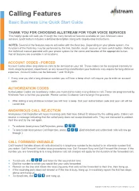 Basic Business Line Calling Features Quick Start Guide