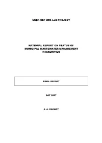UNEP-GEF WIO-Lab PROJECT NATIONAL REPORT on STATUS of MUNICIPAL WASTEWATER MANAGEMENT in MAURITIUS