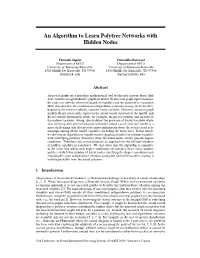An Algorithm to Learn Polytree Networks with Hidden Nodes