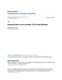 Characterization in the Comedies of Sir George Etherege