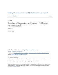 Freedom of Expression and the 1992 Cable Act: an Introduction Eli M