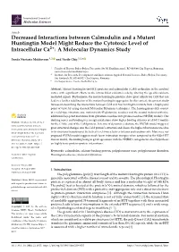 Decreased Interactions Between Calmodulin and a Mutant Huntingtin Model Might Reduce the Cytotoxic Level of Intracellular Ca2+: a Molecular Dynamics Study