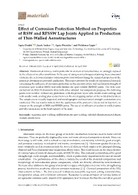 Effect of Corrosion Protection Method on Properties of RSW and RFSSW Lap Joints Applied in Production of Thin-Walled Aerostructu