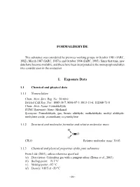FORMALDEHYDE 1. Exposure Data