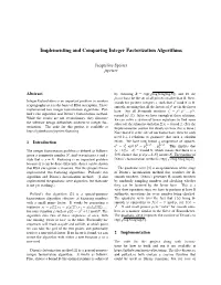 Implementing and Comparing Integer Factorization Algorithms