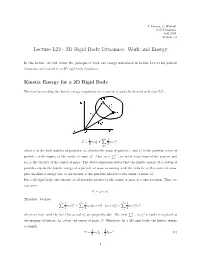 2D Rigid Body Dynamics: Work and Energy