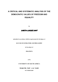 A Critical and Systematic Analysis of the Democratic Values of Freedom and Equality
