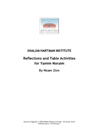 Reflections and Table Activities for Yamim Noraim
