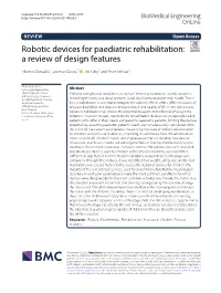 Robotic Devices for Paediatric Rehabilitation: a Review of Design Features