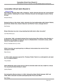 Coronation Street Quiz (Round 1) Published on Pub Quiz Questions HQ (