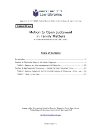 Motion to Open Judgment in Family Matters a Guide to Resources in the Law Library