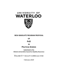 New Graduate Program Proposal of in Political Science Volume Ii–Faculty Curricula Vitae