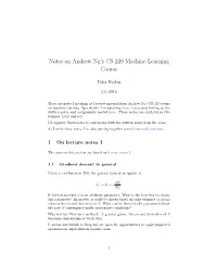 Notes on Andrew Ng's CS 229 Machine Learning Course