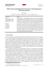 Observations Regarding the Lexical Content at the Beginnings of Structural Semantics