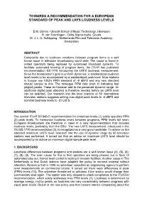 Towards a Recommendation for a European Standard of Peak and Lkfs Loudness Levels