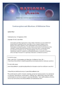 Contraception and Abortion: a Utilitarian View