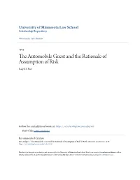 The Automobile Guest and the Rationale of Assumption of Risk Ralph S
