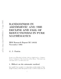 Randomness in Arithmetic and the Decline and Fall of Reductionism in Pure Mathematics
