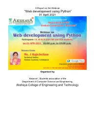 “Web Development Using Python” 01 April 2021