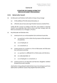 Cessation Of/Change in Practice and Disciplinary Proceedings