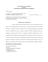 Review of Actions Taken by CAT LLC and Certain Sros