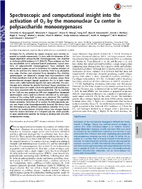 Spectroscopic and Computational Insight Into the Activation of O2 by the Mononuclear Cu Center in Polysaccharide Monooxygenases