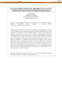 Ecosystem-Inspired Enterprise Modelling Framework for Collaborative and Networked Manufacturing Systems