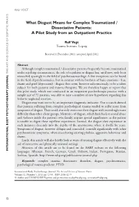 What Disgust Means for Complex Traumatized / Dissociative Patients: a Pilot Study from an Outpatient Practice