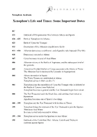 Xenophon's Life and Times: Some Important Dates
