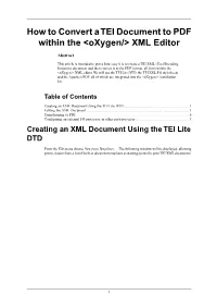 How to Convert a TEI Document to PDF Within the &lt;Oxygen/&gt; XML Editor