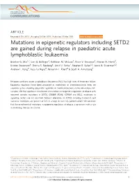Mutations in Epigenetic Regulators Including SETD2 Are Gained During Relapse in Paediatric Acute Lymphoblastic Leukaemia
