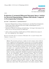 Evaluation of Automated Ribosomal Intergenic Spacer Analysis for Bacterial Fingerprinting of Rumen Microbiome Compared to Pyrosequencing Technology