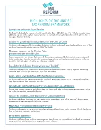 Highlights of the Unified Tax Reform Framework