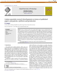 Carbon Nanotube Research Developments in Terms of Published Papers and Patents, Synthesis and Production