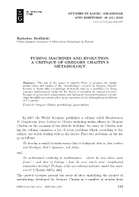 Turing Machines and Evolution. a Critique of Gregory Chaitin’S Metabiology