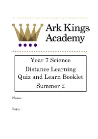 Year 7 Science Distance Learning Quiz and Learn Booklet Summer 2