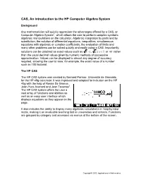 CAS, an Introduction to the HP Computer Algebra System