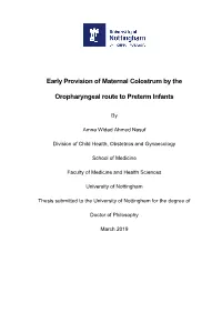 Early Provision of Maternal Colostrum by the Oropharyngeal Route to Preterm Infants