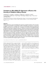 Variations in Microrna-25 Expression Influence the Severity of Diabetic