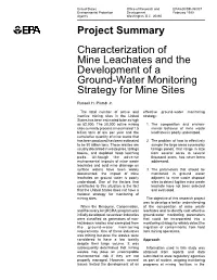 Characterization of Mine Leachates and the Development of a Ground-Water Monitoring Strategy for Mine Sites
