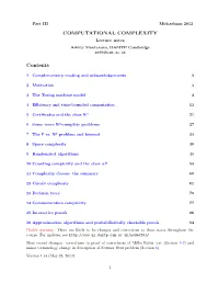 COMPUTATIONAL COMPLEXITY Contents