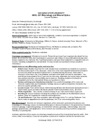 GEOL 221 Mineralogy and Mineral Optics Course Syllabus